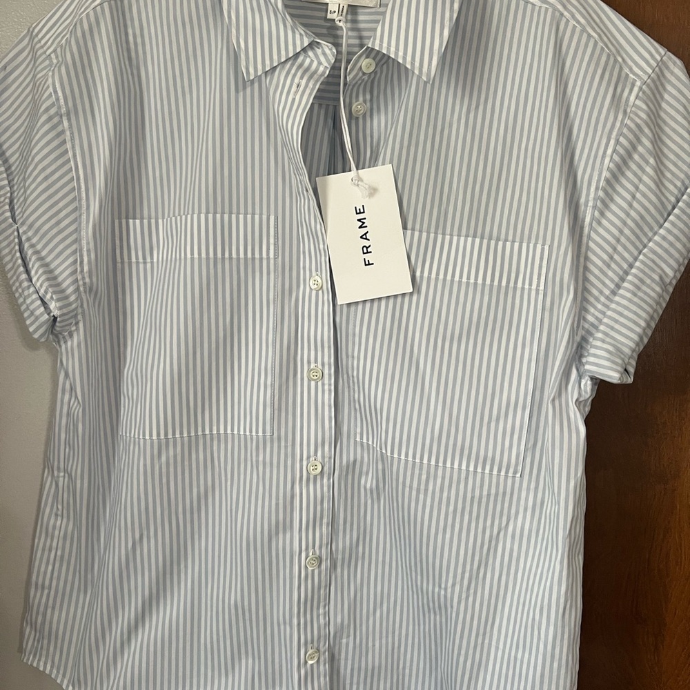 Frame woman Light Blue Striped Button Down Shirt